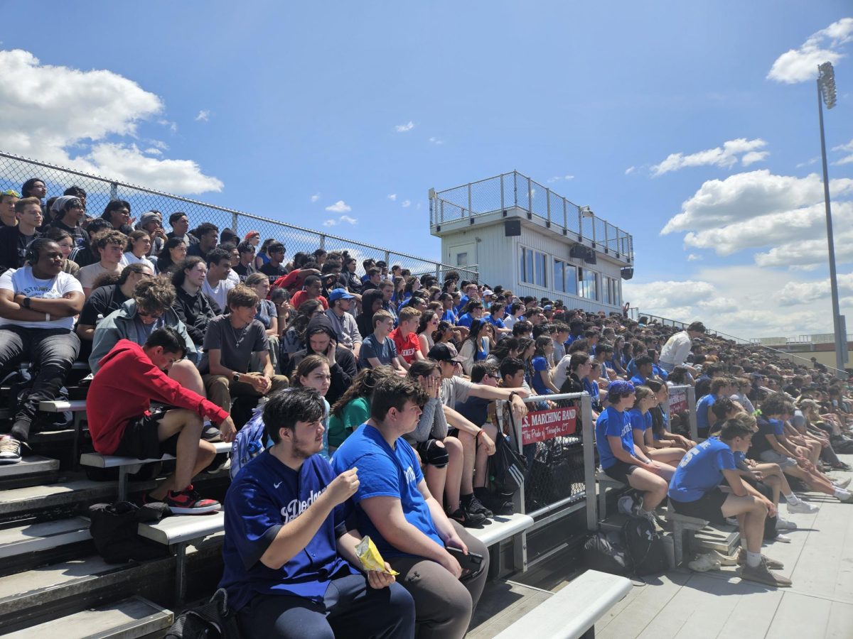 The view in the stands during June's outdoor pep rally.