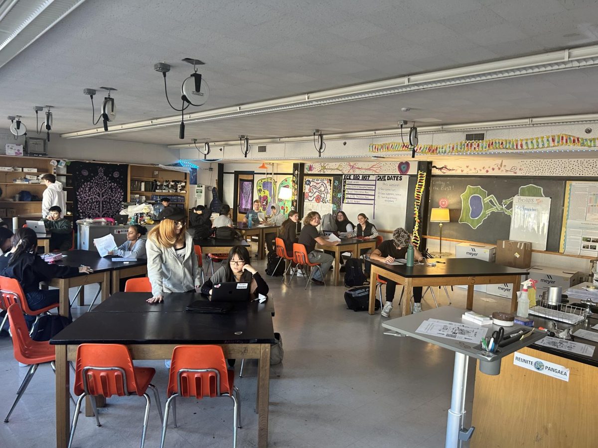 A view into Ms. Norige's current classroom. How will sharing space affect teacher's methods and styles?