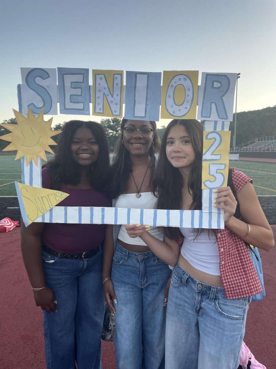 Seniors Ella Le, Makayla Rodriguez, and Kajeda Fraser on the first day of school.