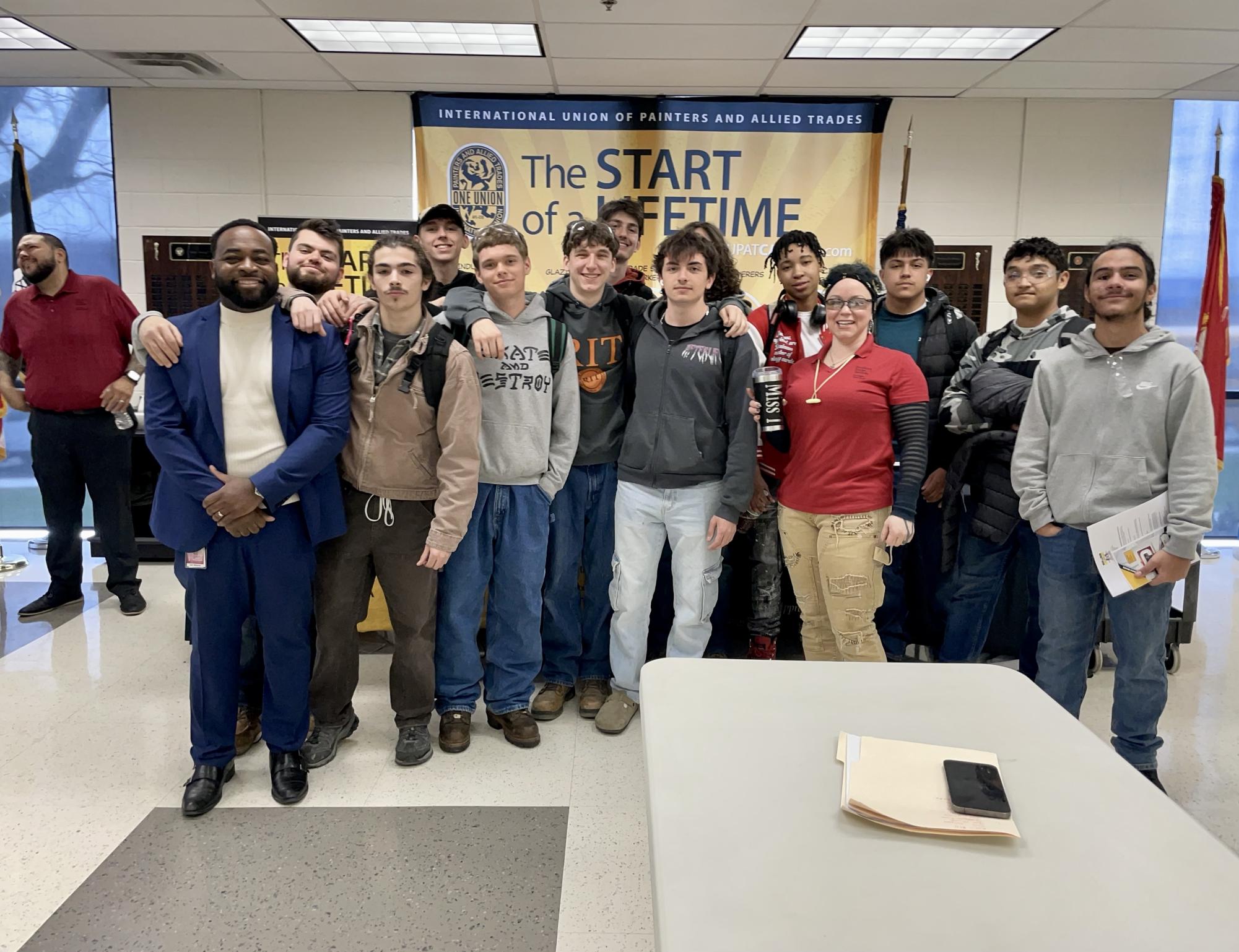 THS Seniors and Assistant Principal Ken Pierresaint on site at Local 777 in Meriden, CT.