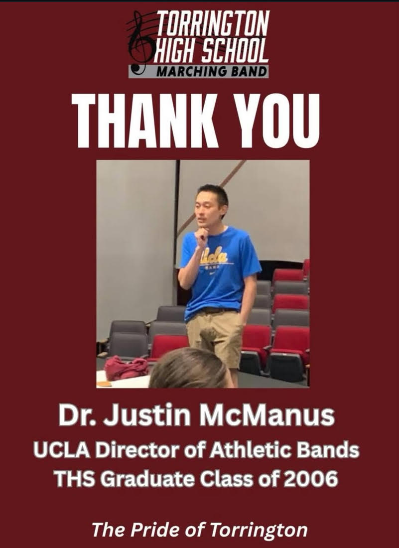 Dr. Justin McManus, THS alum and now Director of the UCLA Bruin Marching Band, recently visited with current band students.